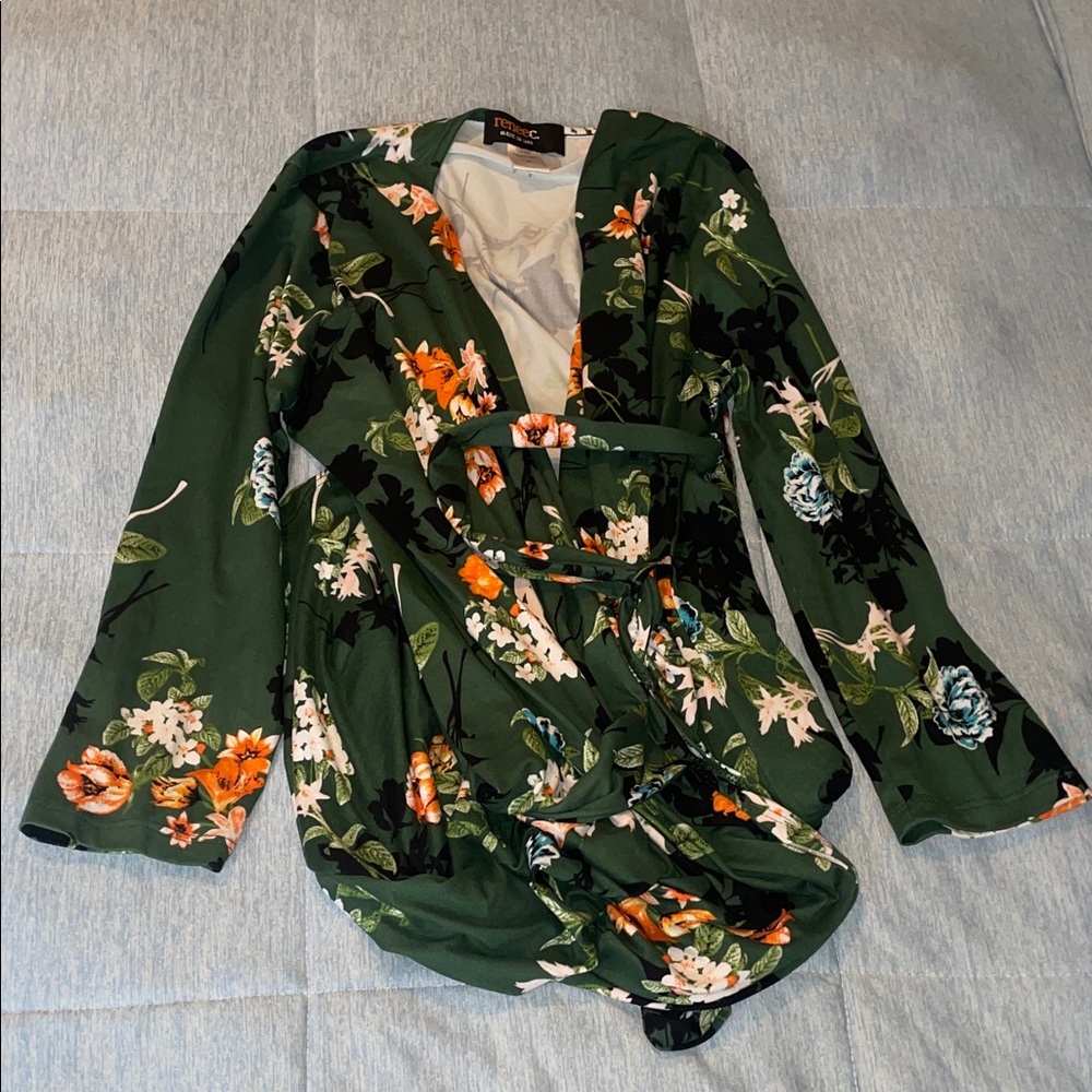 Renee C. Green Floral Long Sleeve Dress